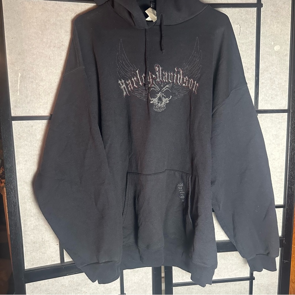 Harley-Davidson Black Pullover Hoodie with Graphic Design XXL